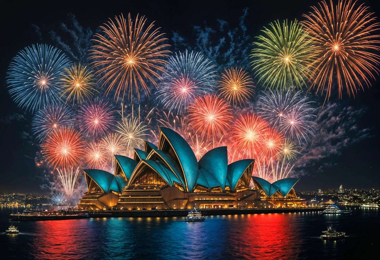 Fireworks Over Sydney Harbour in Colored Pencil