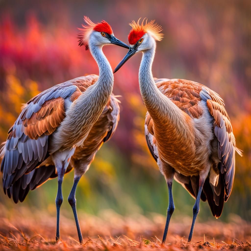Sandhill Cranes Mating Dance in Impressionist Style