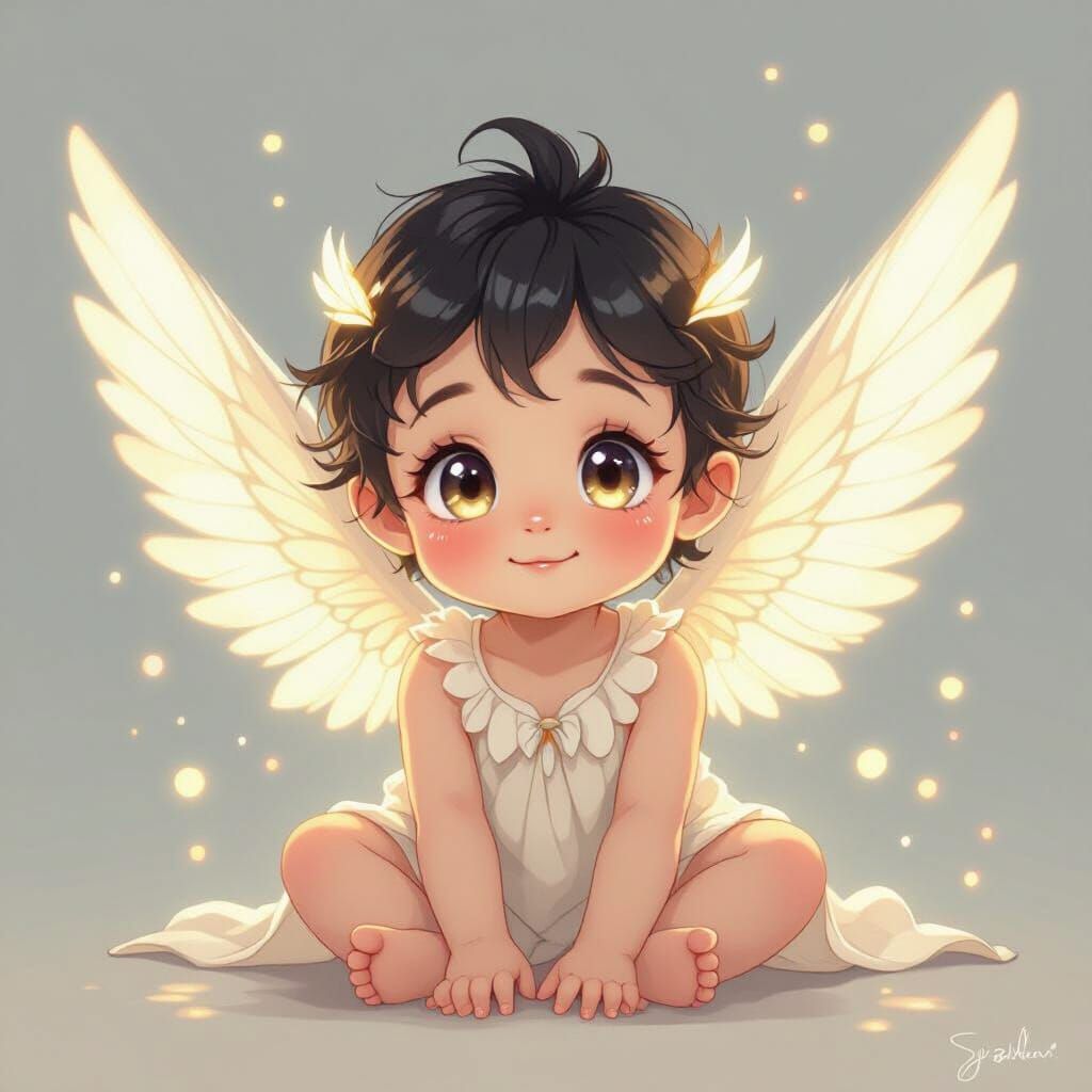 Anime Baby Saja with Glowing Wings