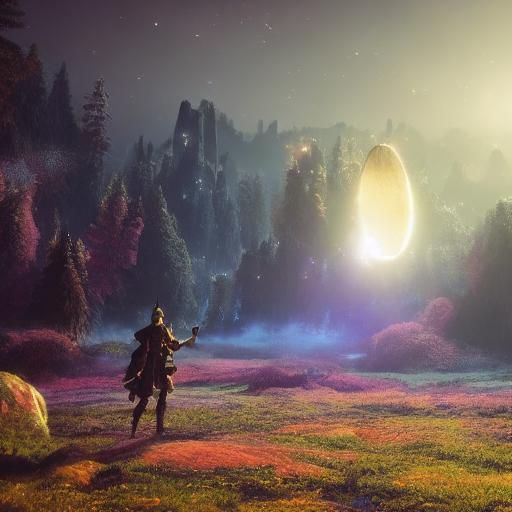 Glowing Crystal Sphere in Starry Sky, Fantasy Concept Art