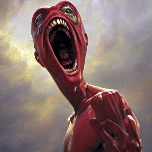 Victorious Worm Man: Oil Painting