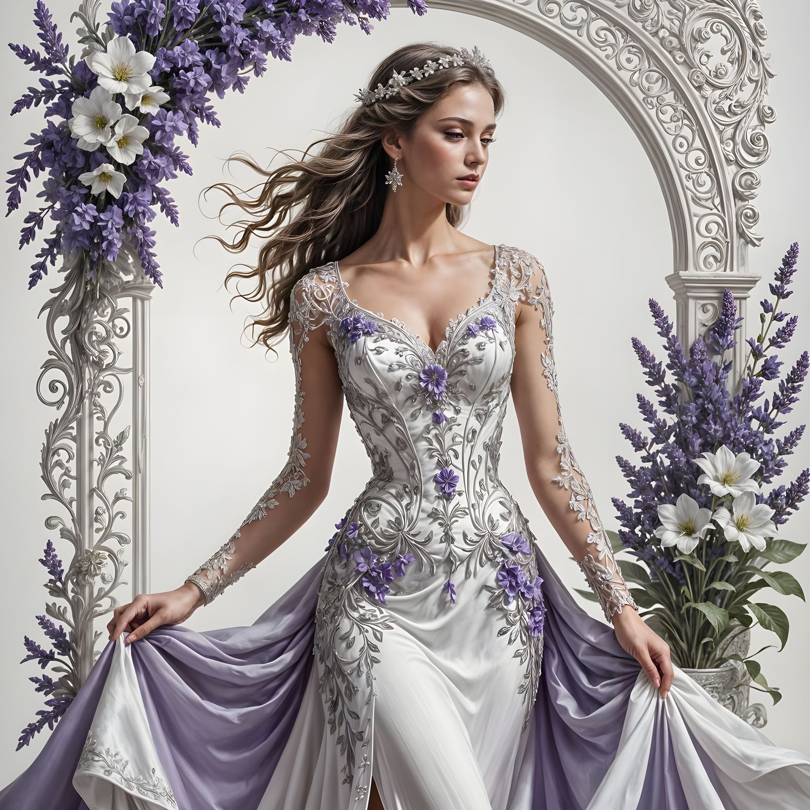 Ethereal Goddess in Luxurious Attire