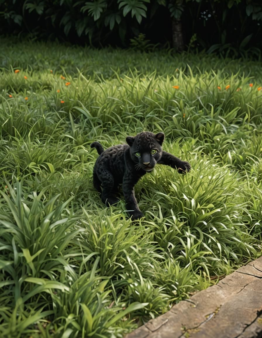 Newborn Black Jaguar with Robotic Eyes