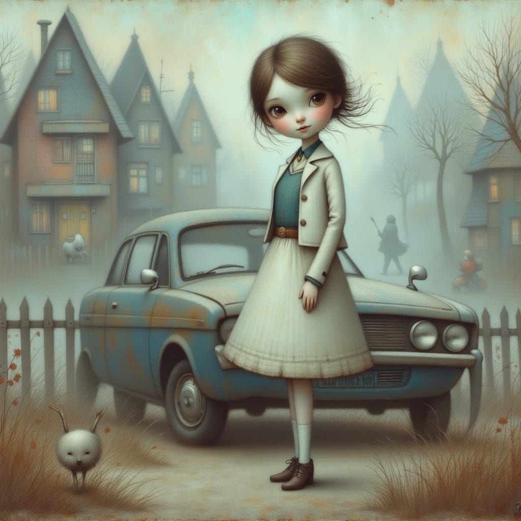 Woman in White Coat, Detailed Normcore Photo