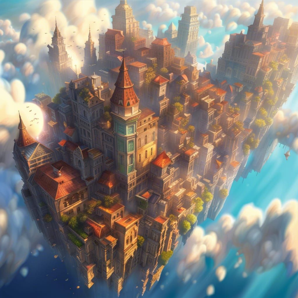 Flying Victorian City in the Sky: Hyperrealistic Art