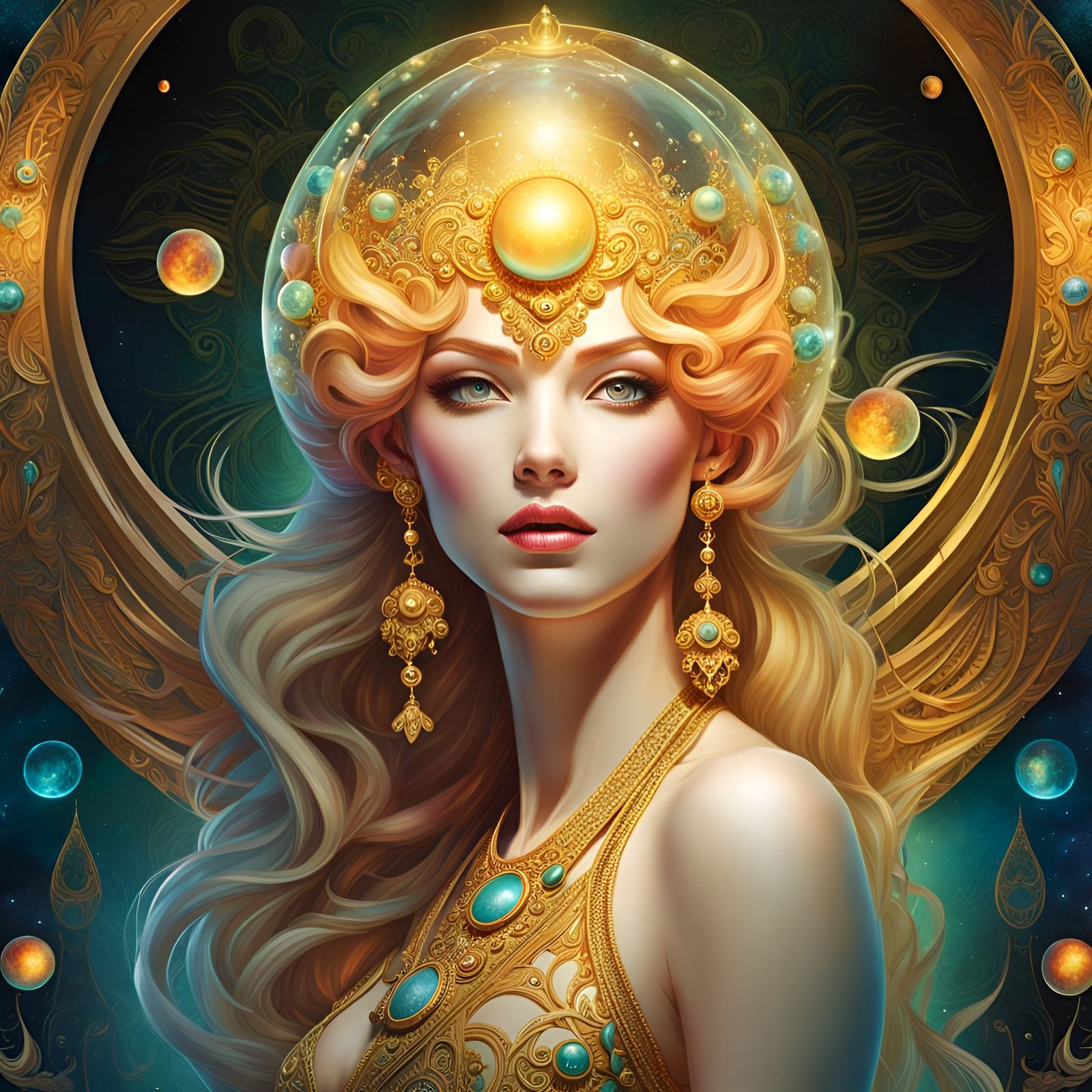 Opalescent Fairy Queen Surrounded by Mystical Orbs