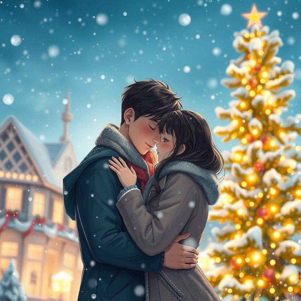 Romantic Christmas Embrace in Winter Wonderland
