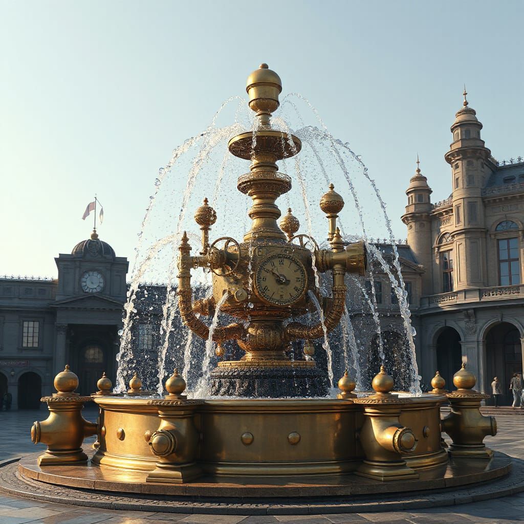 Steampunk Plaza: Retro-Futuristic Bubble Fountain