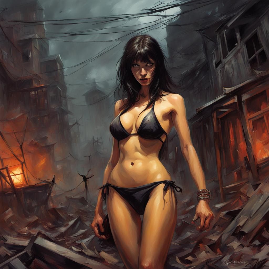 Spooky Bikini Woman in a Chaotic World