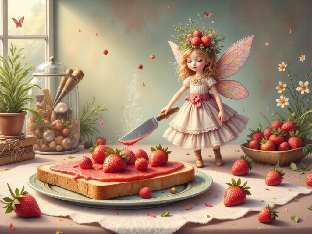 Delightful Whimsical Pixie Spreads Strawberry Jam on Toast