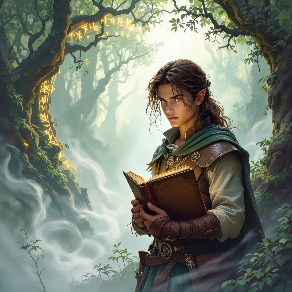 Warrior Facing Mystical Forest in Painterly Fantasy Style