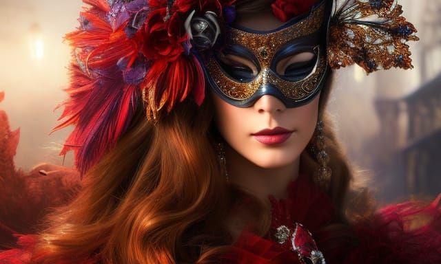 Masquerade Ball Portrait in Rococo Style