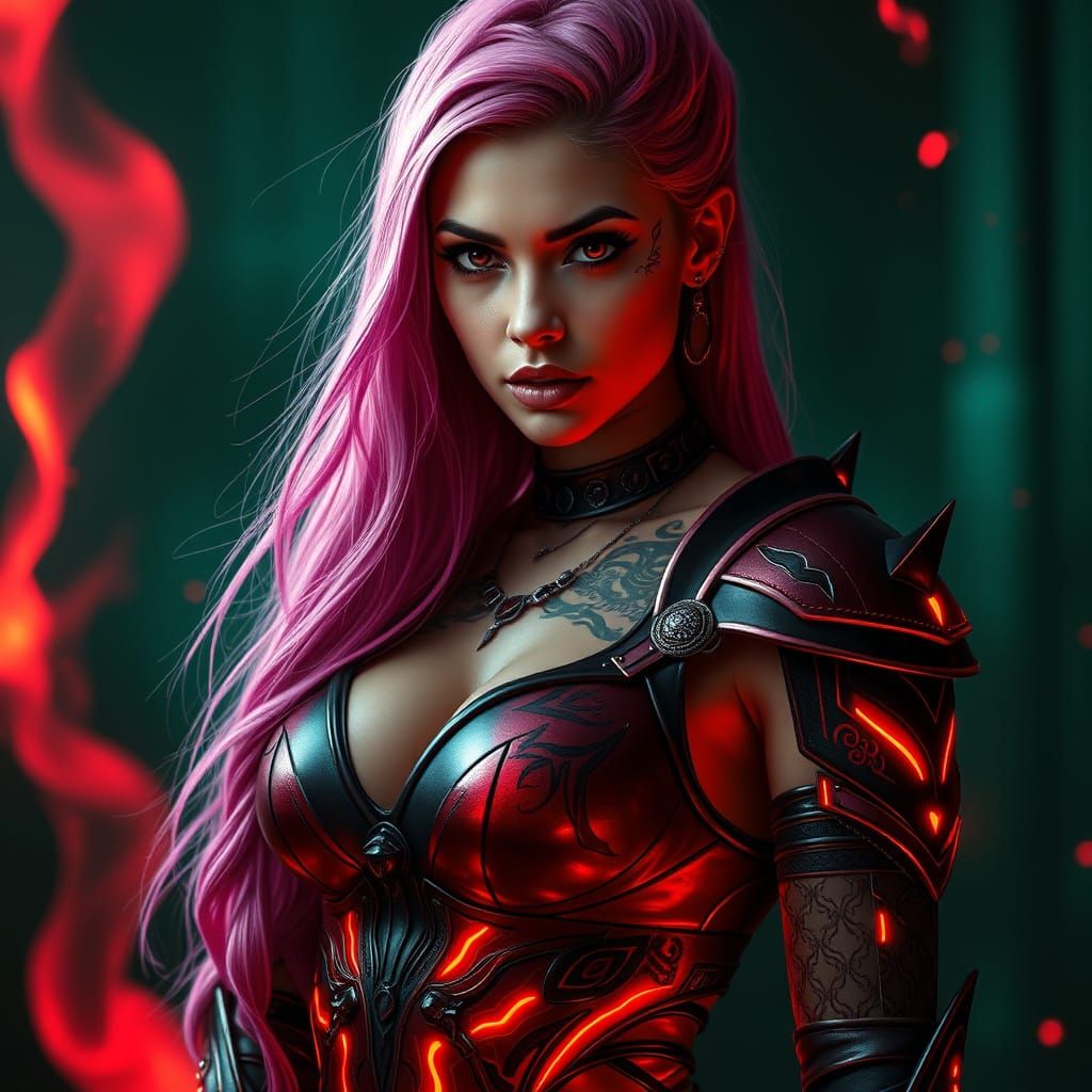 Surreal Warrior Goddess in Cyberpunk Armor