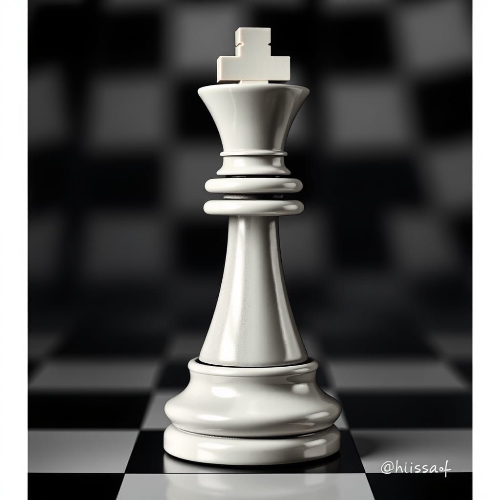Chess Piece in Checkered Pattern, Half Black and Half White