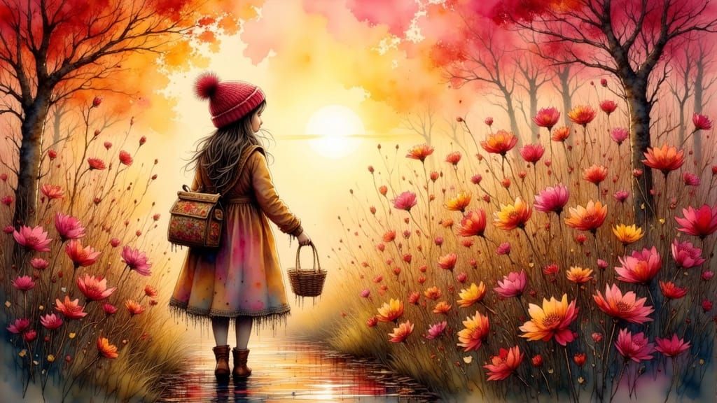 Autumn Garden Sunset: Last Flowers in Golden Light