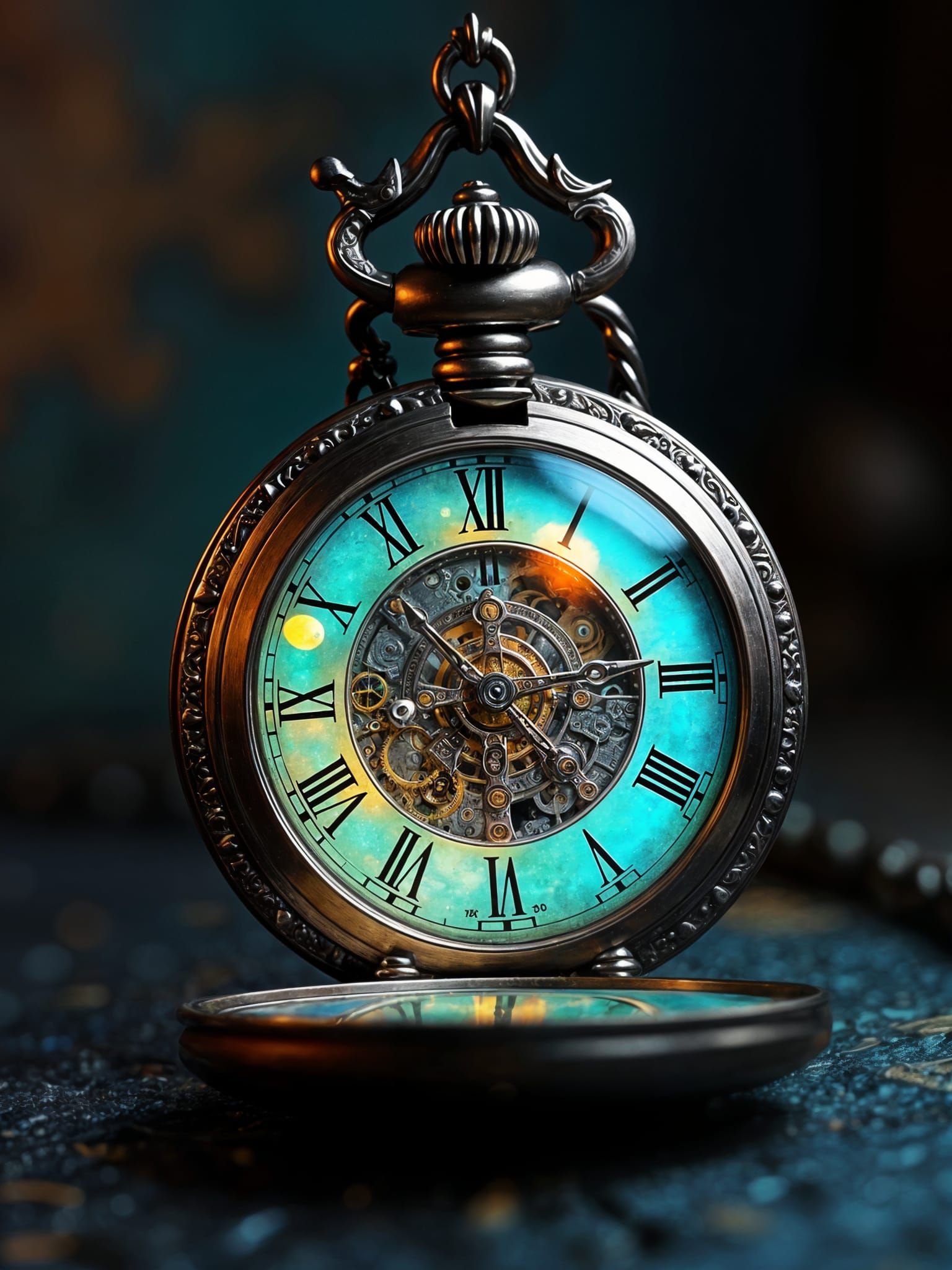 Ornate Pocket Watch with Iridescent Colors