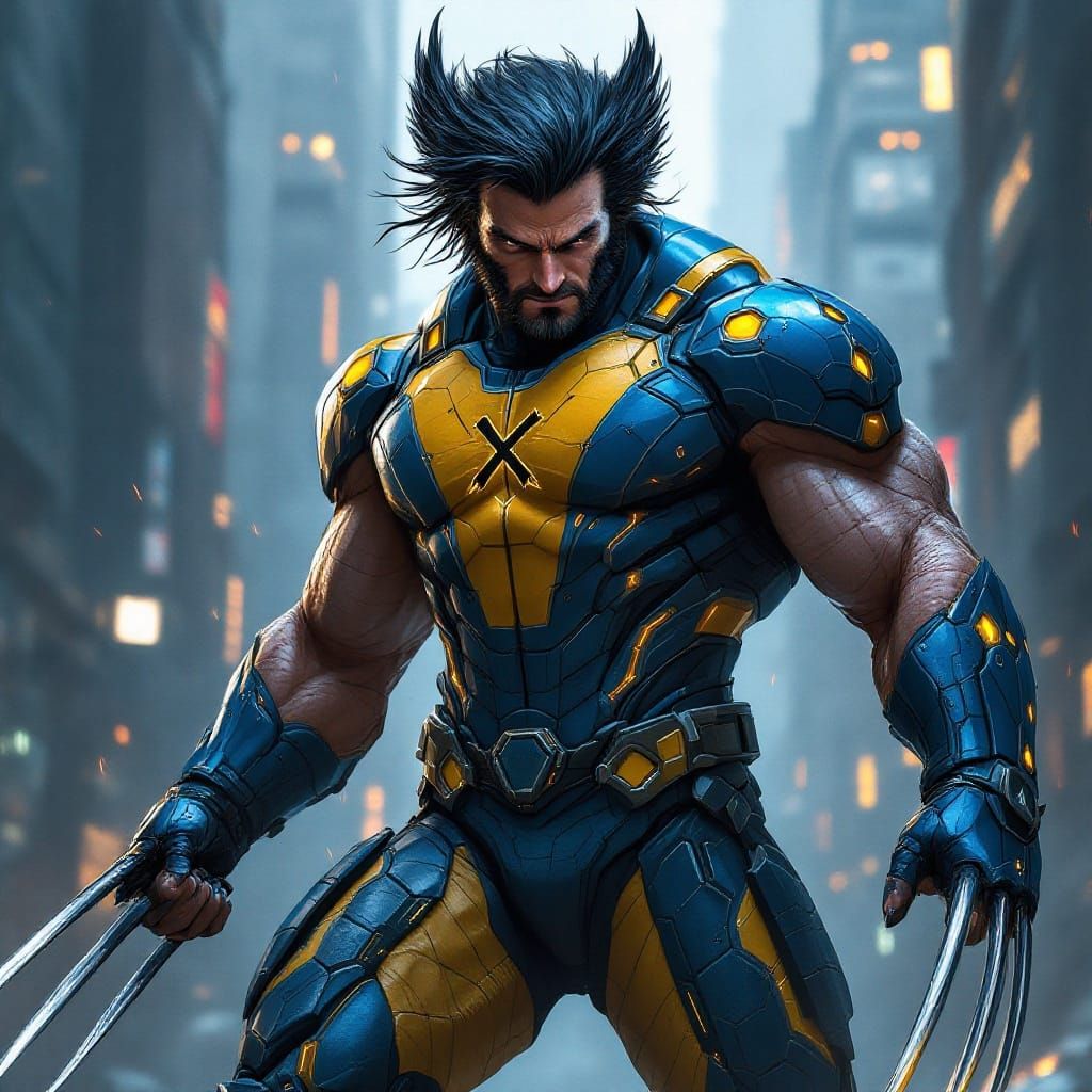 Wolverine in Blue & Yellow Exosuit with Extended Claws