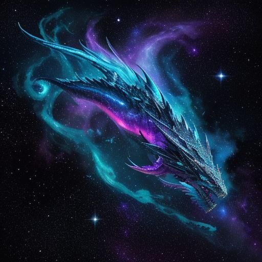 Silver Dragon Rising in Galaxy Graffiti Art