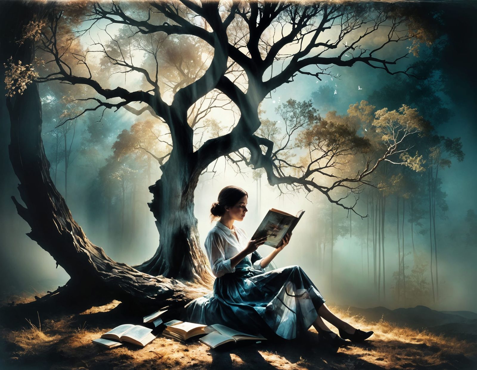 Dreamy Vintage Photograph of Woman Reading