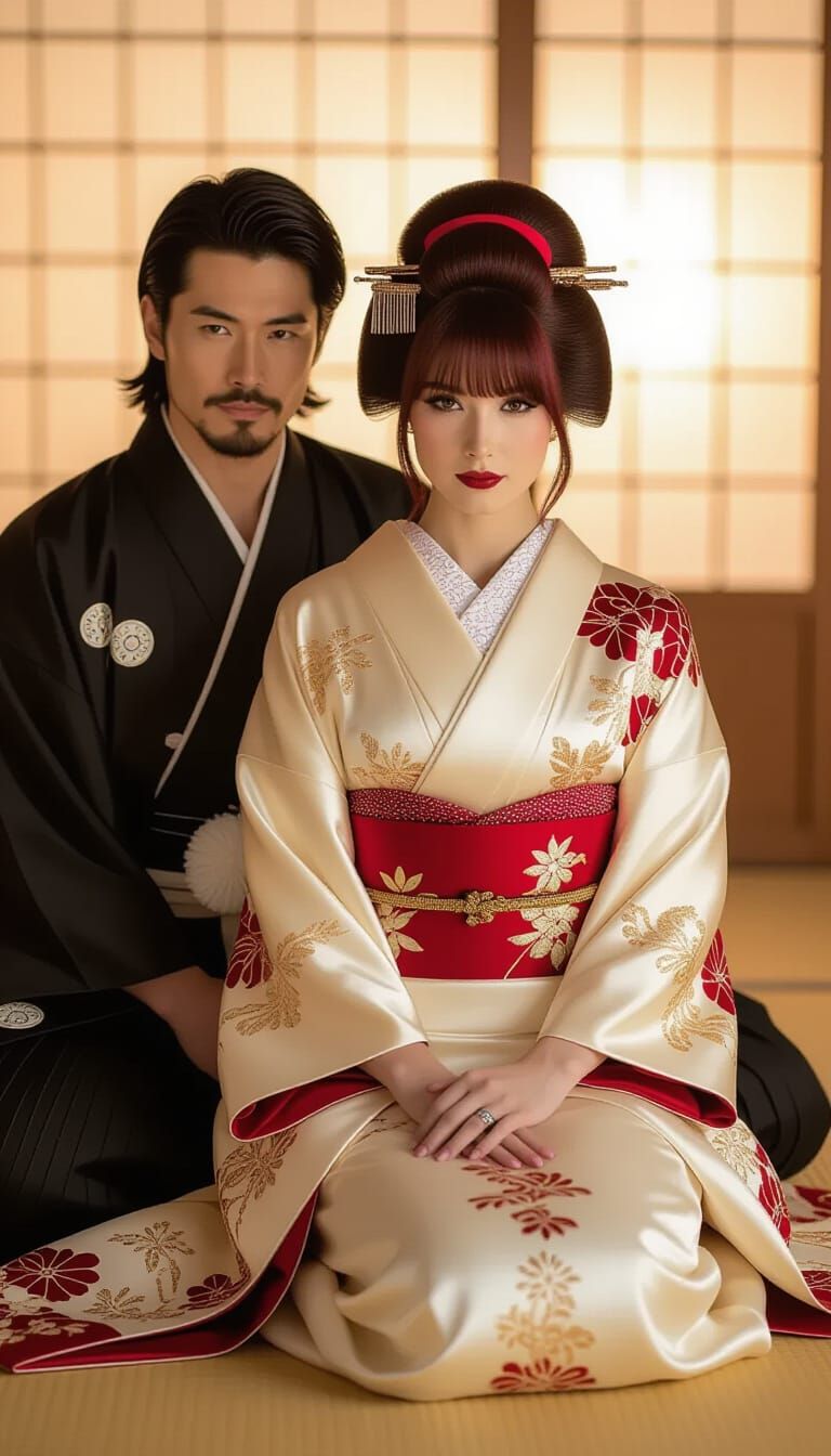 Elegant Couple in Kimonos: A Cinematic Portrait