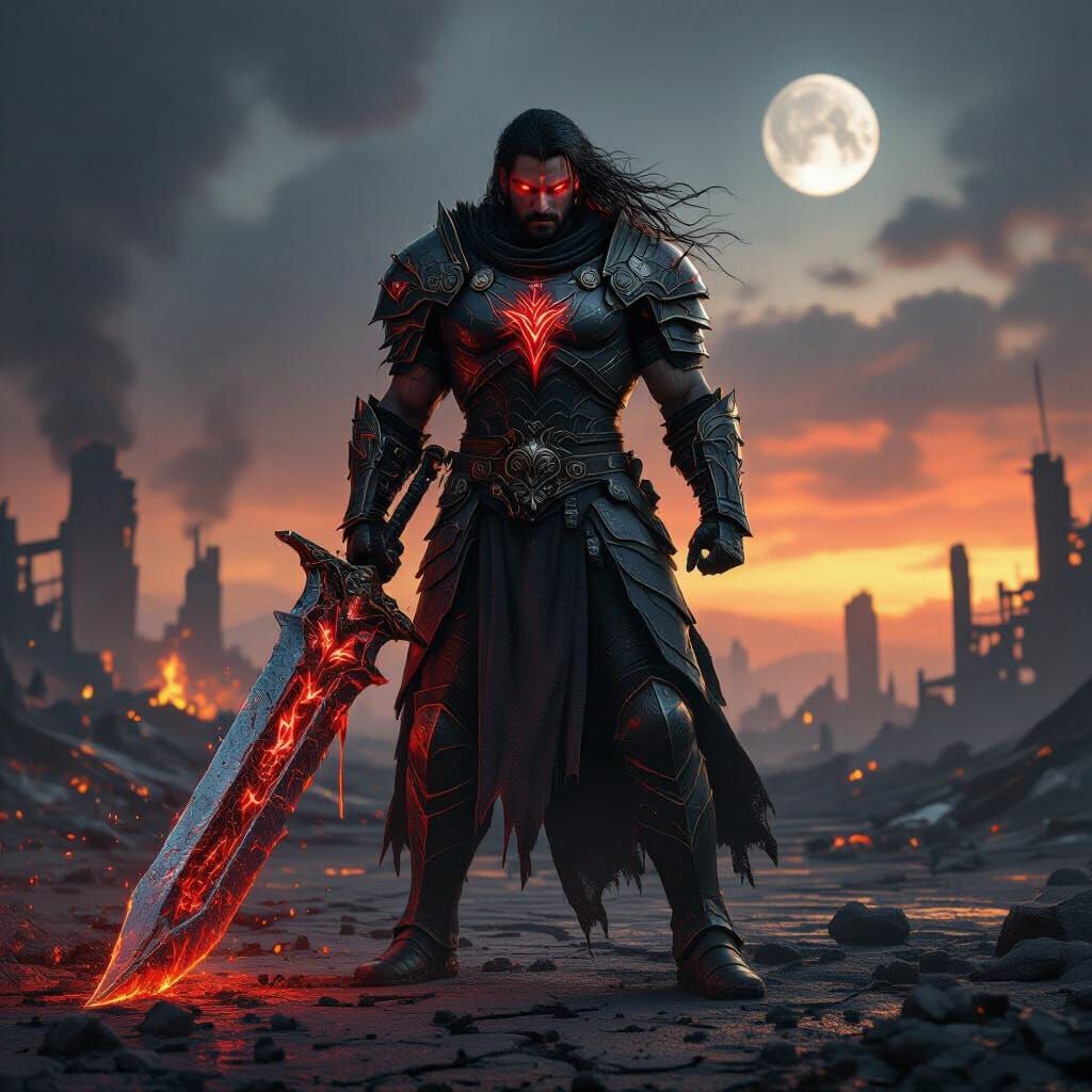 Fierce Prince Warrior in Post-Apocalyptic Ruin