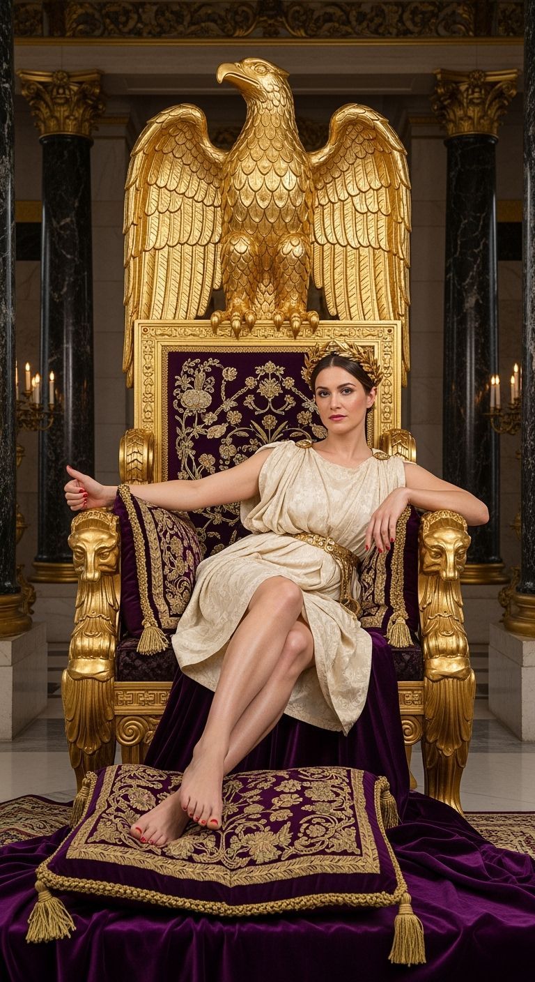 Barefoot Roman Empress on Gold Eagle Throne