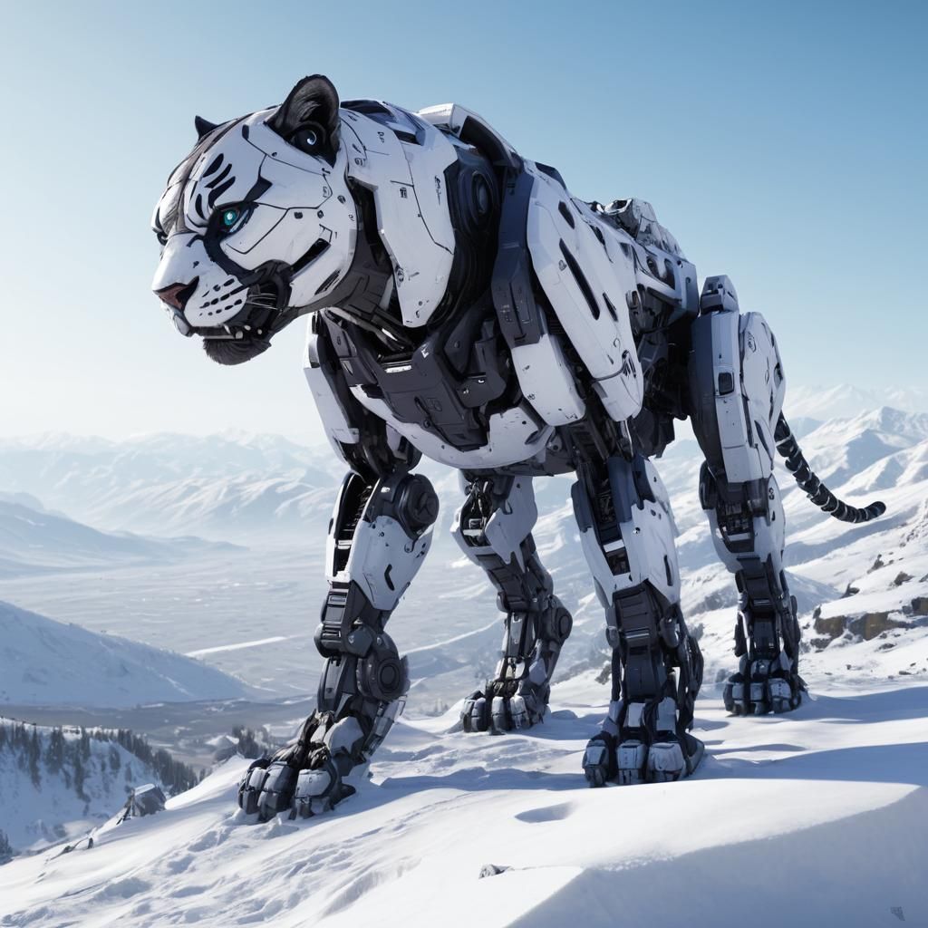 Futuristic Robotic Panther Overlooking Valley