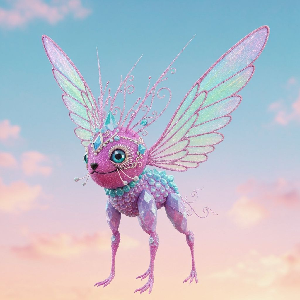 Vibrant Sugar Creature with Iridescent Wings