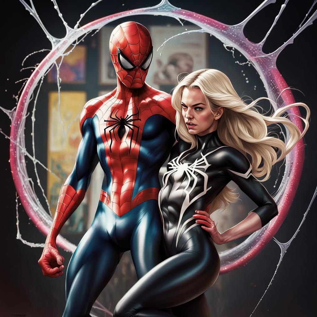 Gwen Stacy Black Cat and Spider-Man Venom: Hyperrealistic Ar...