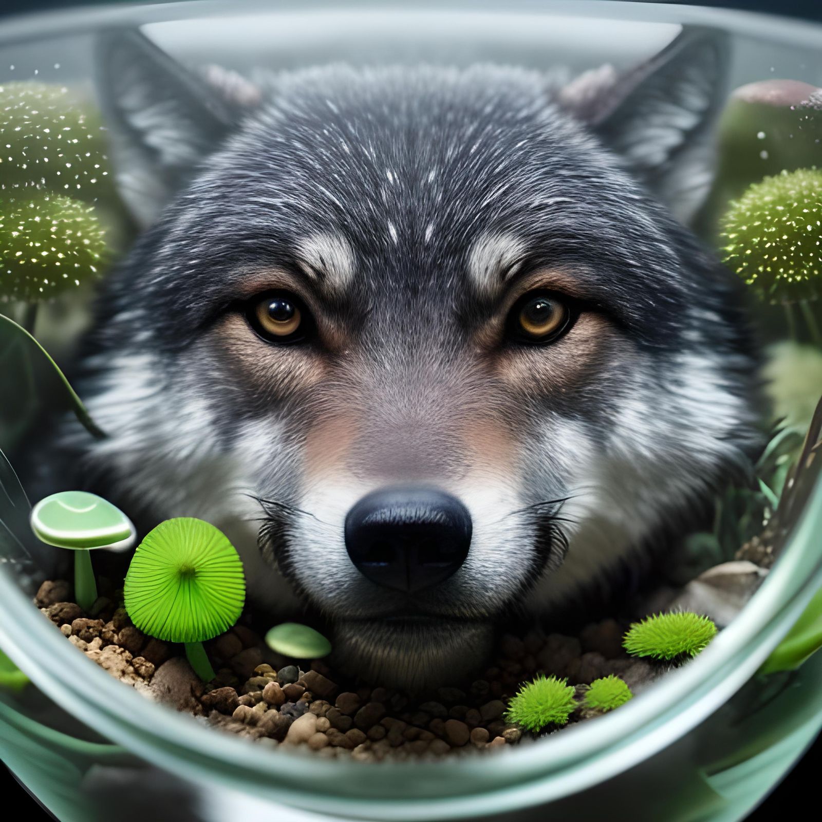 Wolf and Mushroom Terrarium in Professional Photography