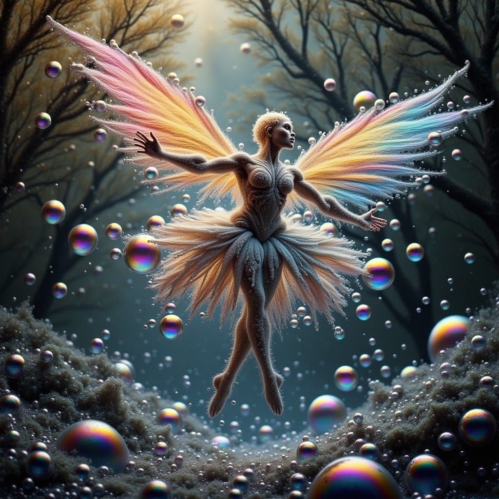 Male Fairy Ballerina in Iridescent Bubble Forest