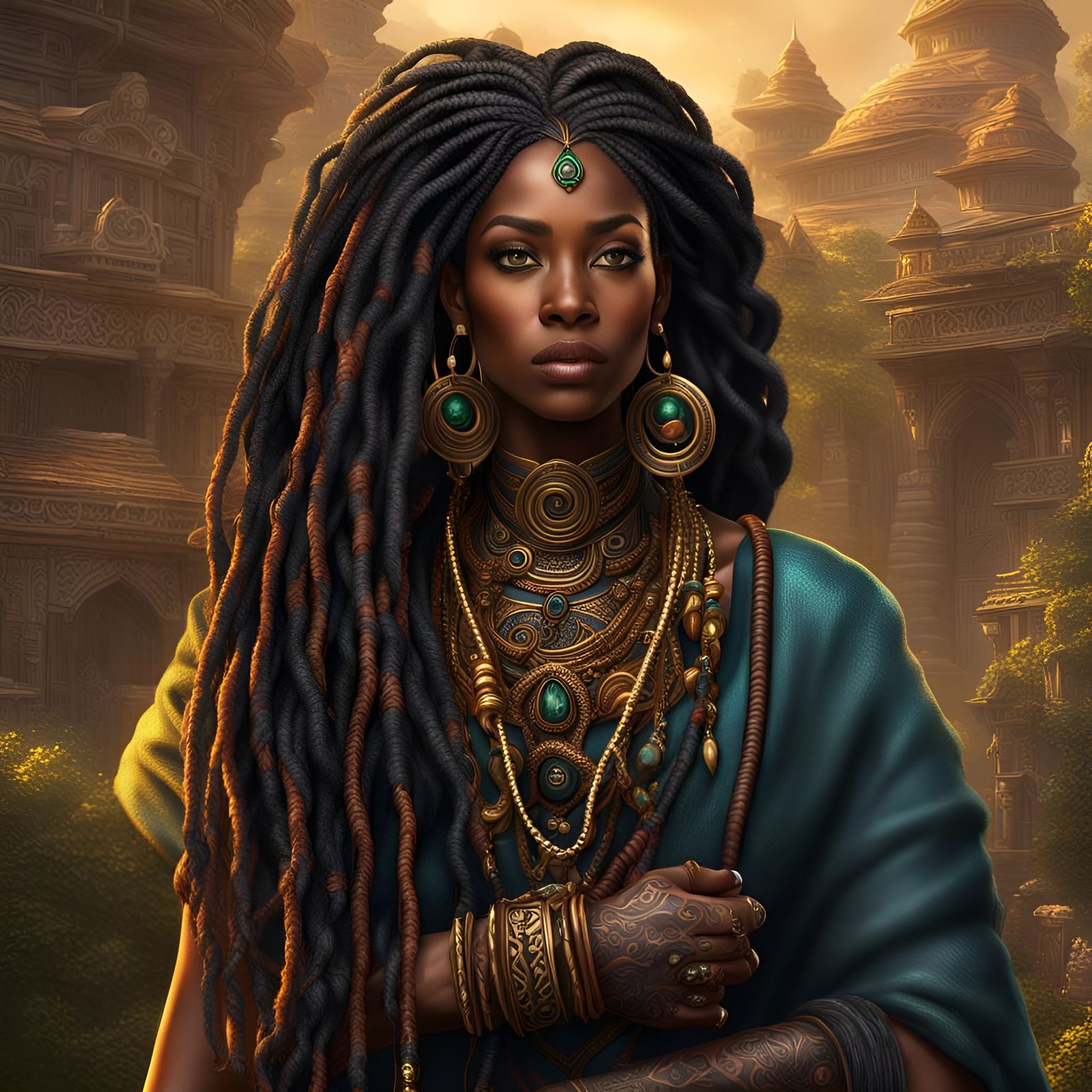 Beautiful Tattooed Woman with Long Hair, Digital Art