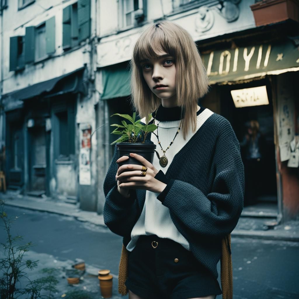 French Teen in Grunge Street Fashion