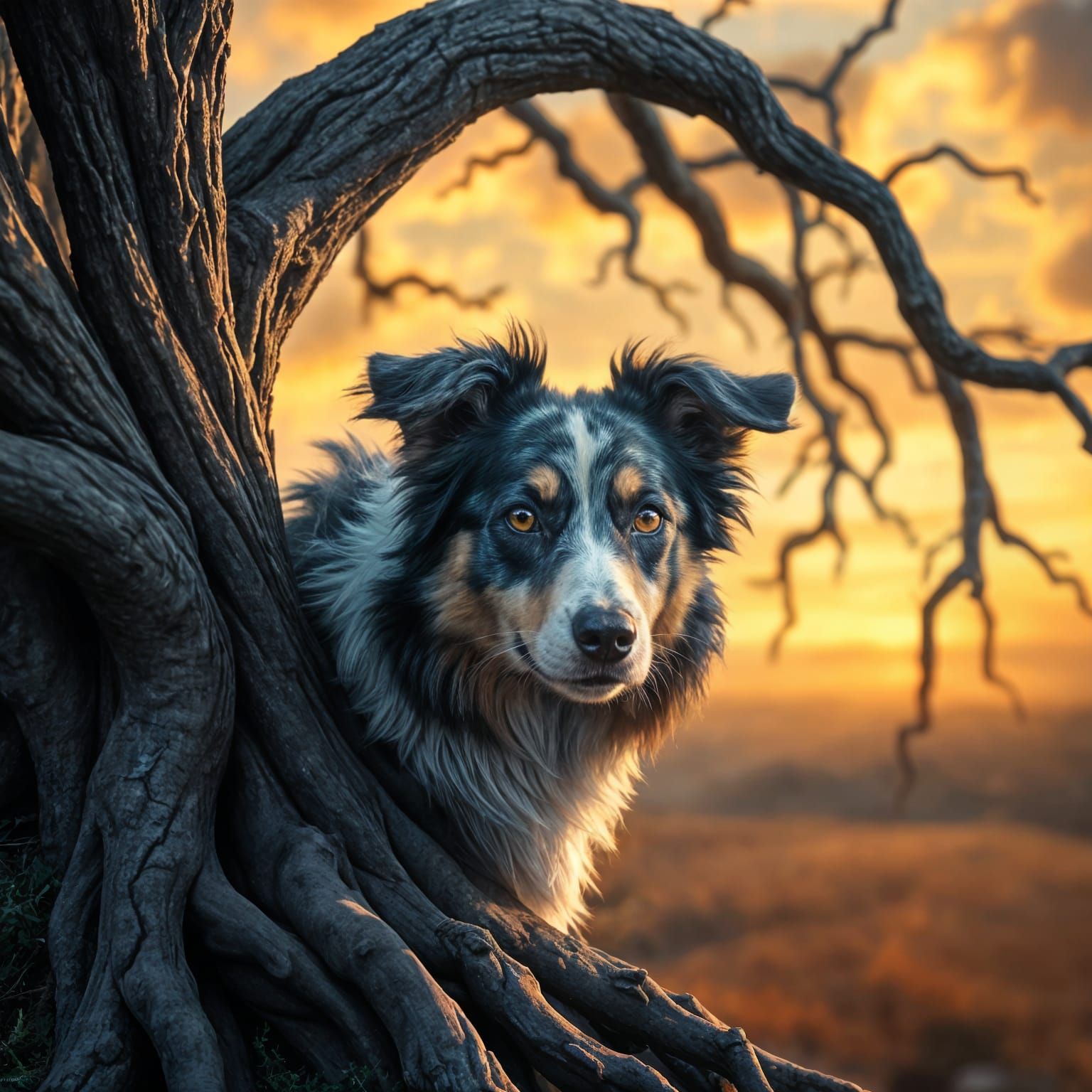 Realistic Border Collie in a Fantastical Forest Scene