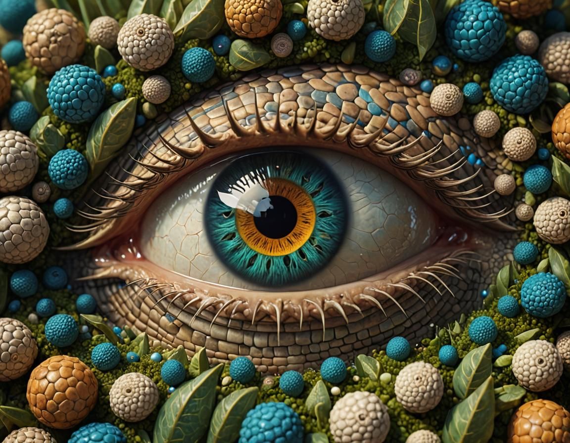 Isometric Reptilian Eye in Surreal Dreamscape