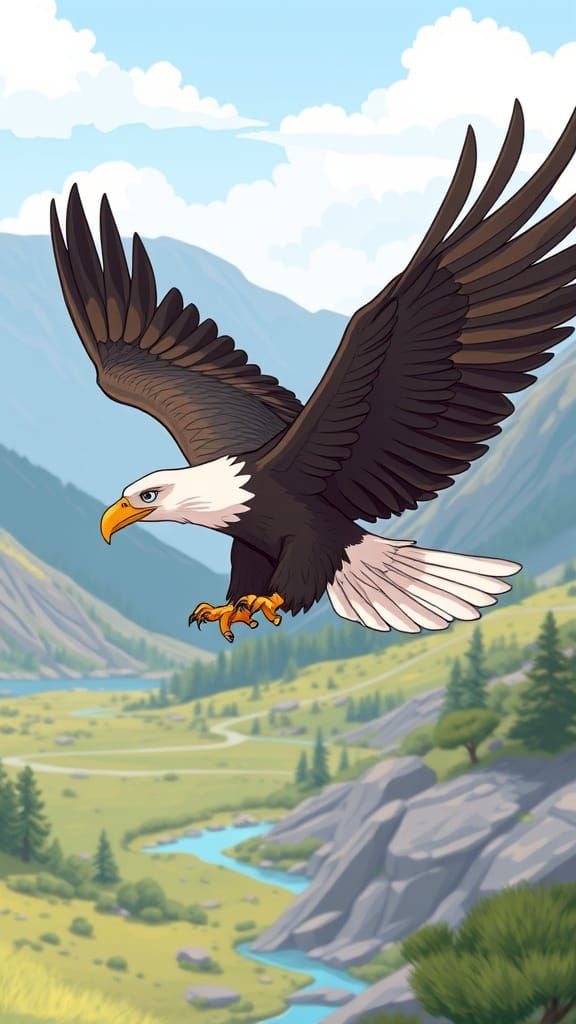 Majestic Eagle in Flight: Cartoon Illustration