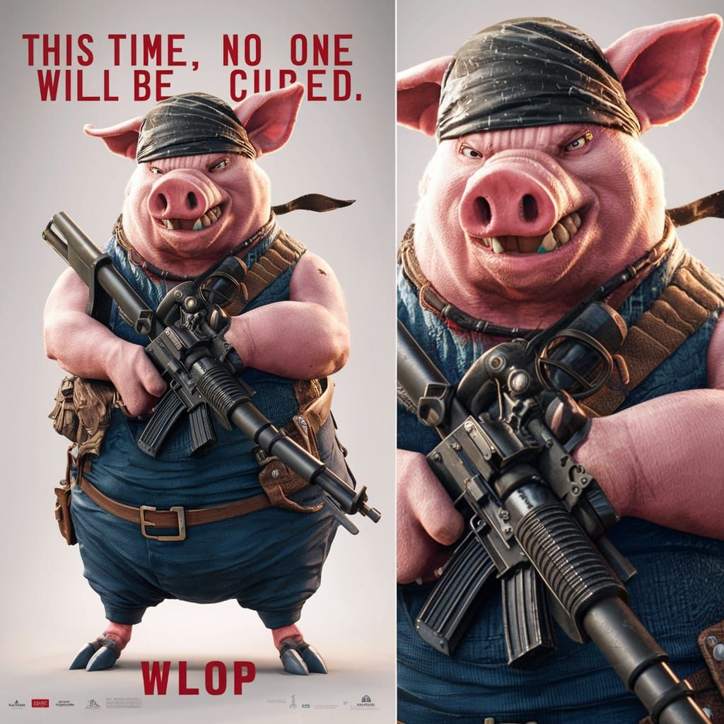 Anthropomorphic Pig Movie Poster in 3D Anime Style