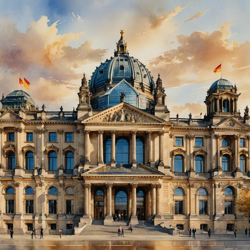 Reichstag in Berlin: Watercolor Portrait Inspired by Turner