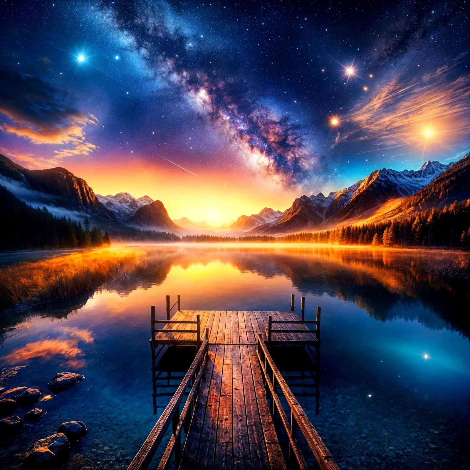 Hyper-Realistic Alpine Lake Scene at Dawn