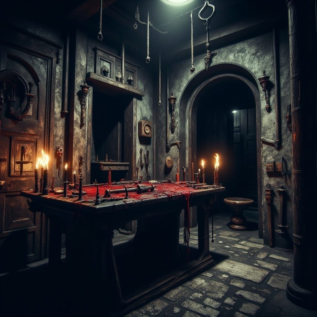 Dark Dungeon Horror Scene with Butcher's Table