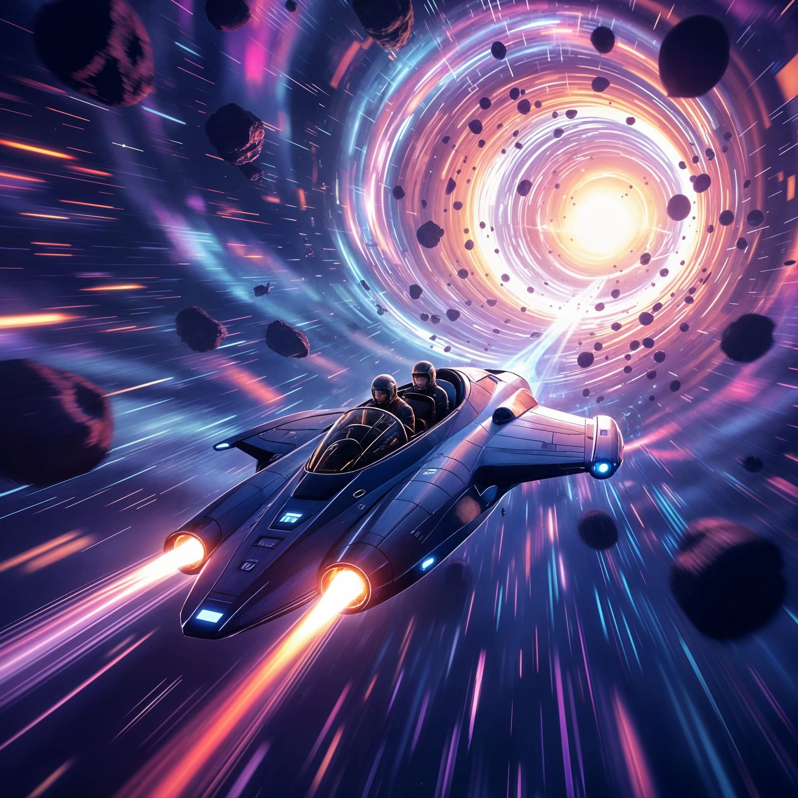 Starship Surfing a Wormhole: Cinematic Action
