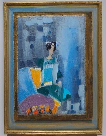 Vibrant Figure Study in Deep Gray and Turquoise