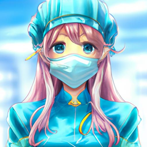 Adorable Surgical Nurse in Anime Key Visual Style