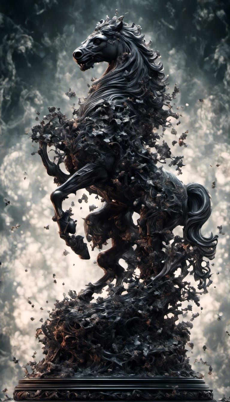 Ominous Black Chess Knight Macro in Dark Fantasy Style