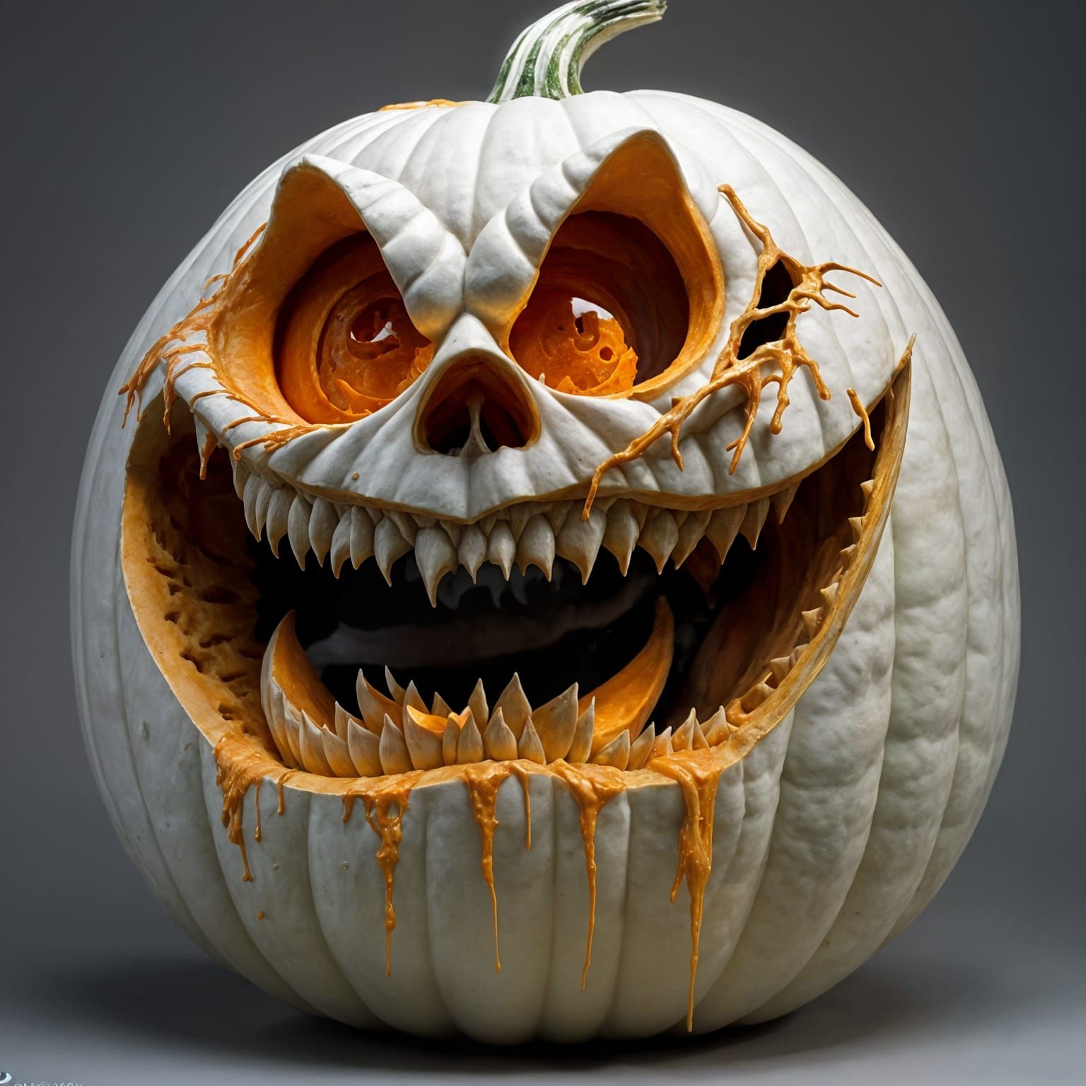 Sinister Albino Gourd Jack-o-Lantern in Gothic Splash Art