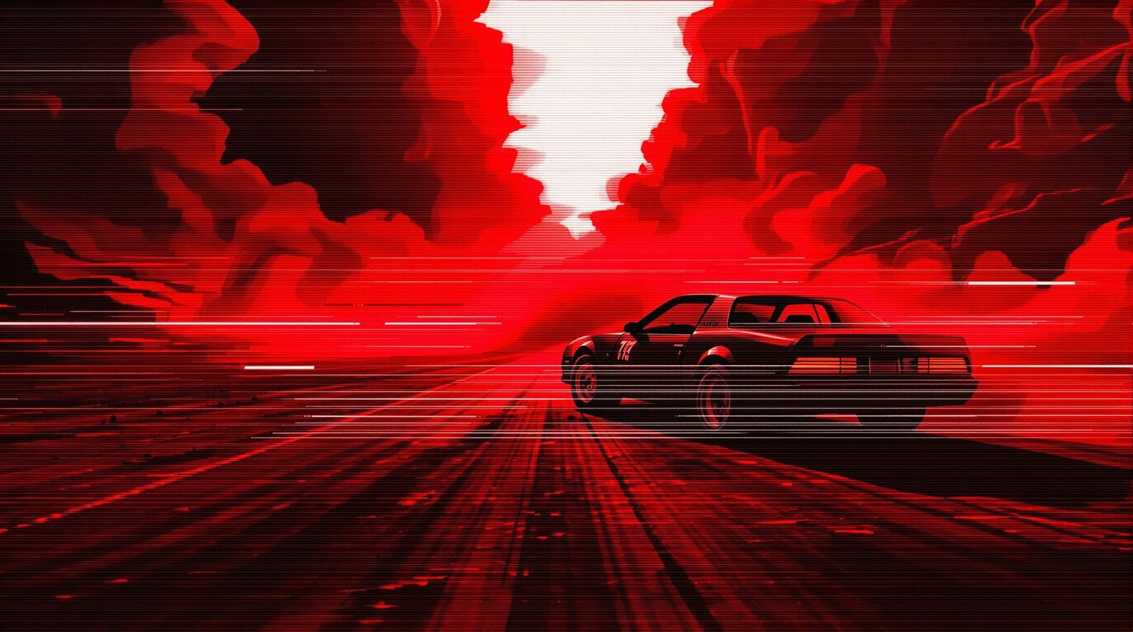 Neon Desert Highway in Cyberpunk Glitch Art