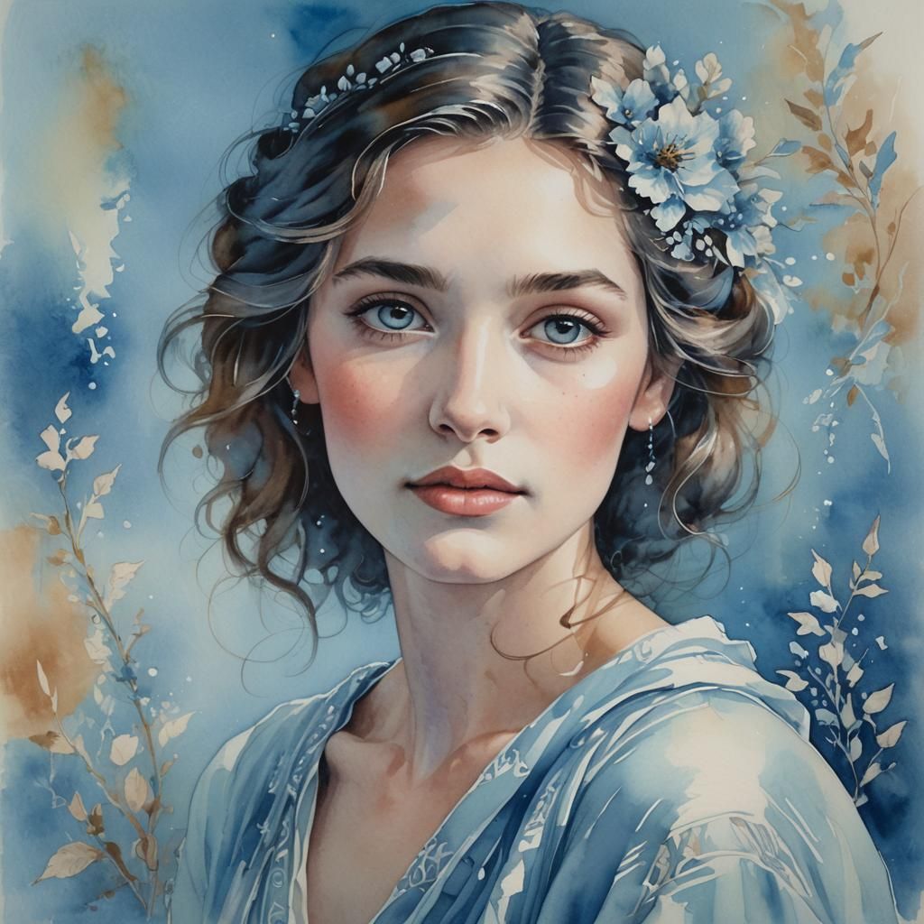 Ethereal Portrait in Watercolor Style with Dynamic Lighting