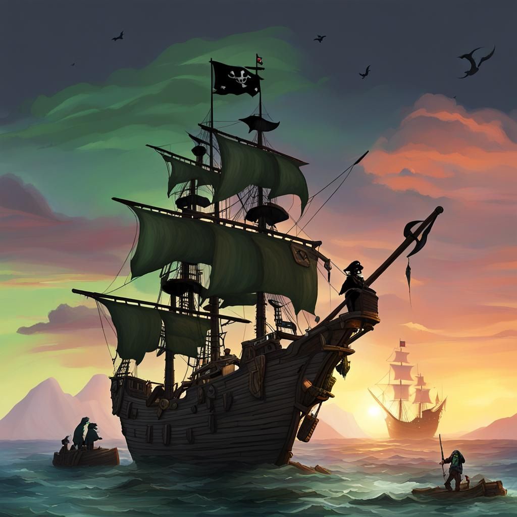 Pirate on Masthead Observes Approaching Ship: Digital Art