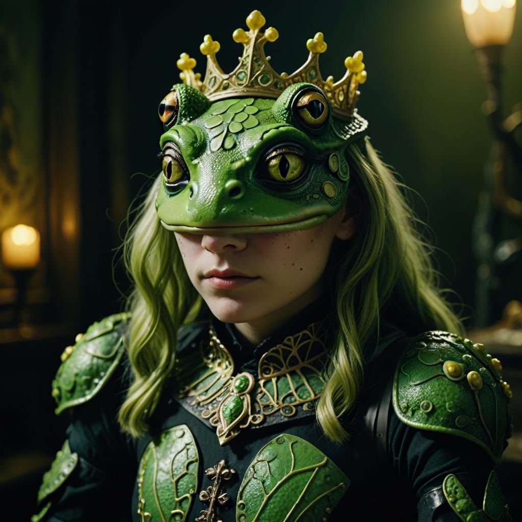 Hyperrealistic Portrait of a Frog Princess in Cinematic Styl...