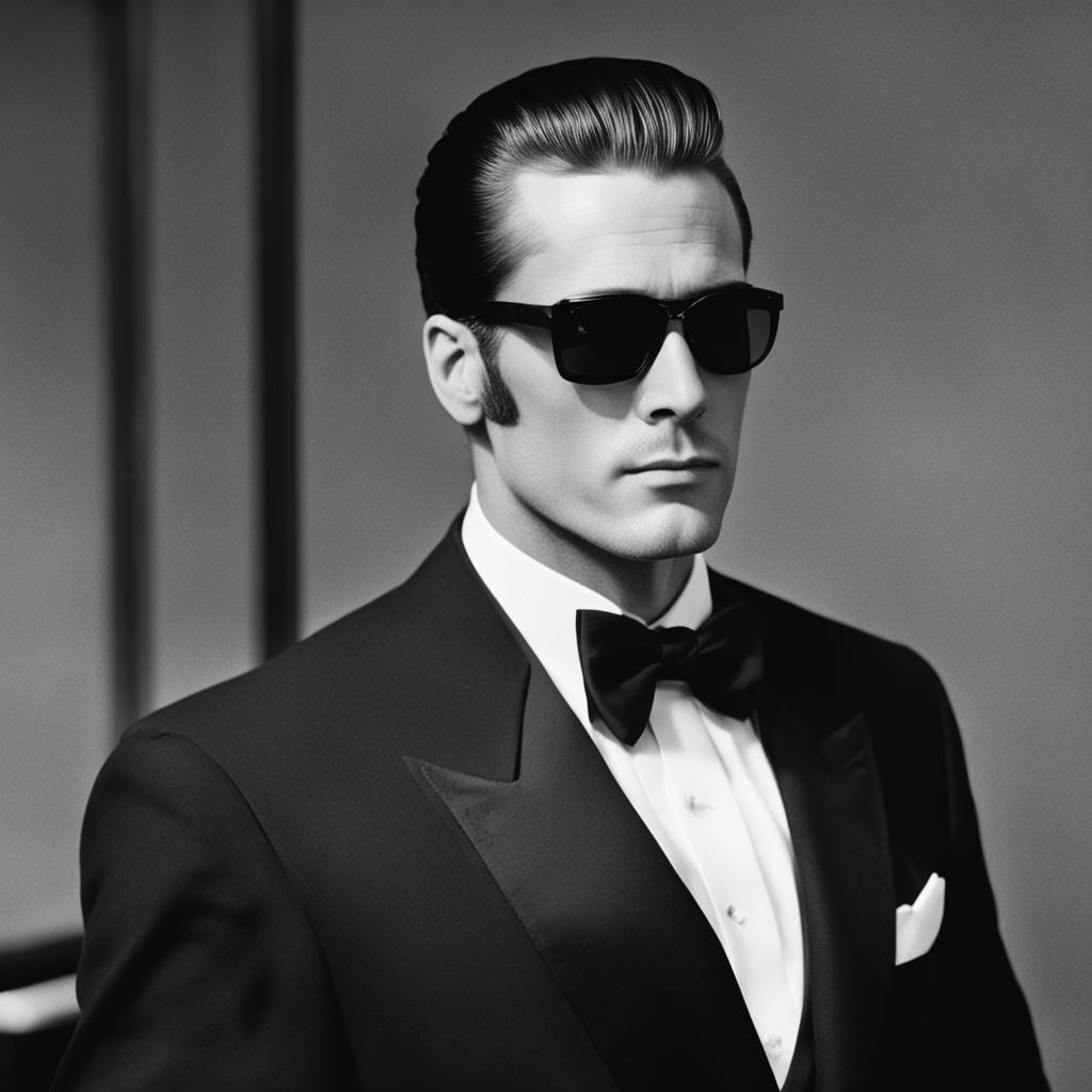 Black and White Photo of Man in Tuxedo
